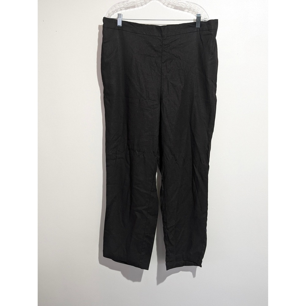 Woman Within Pants Womens 20W Petite Black Linen Blend Wide Leg Pockets